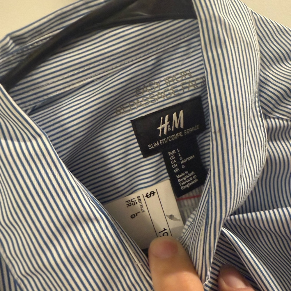 H&M Blue Dress Shirt Classic Striped Design